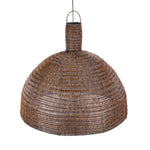 dark Woven rattan pendant light on a white background