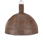 dark Woven rattan pendant light on a white background