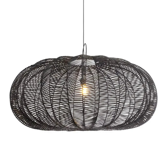 Extra large black rattan pendant light – natural round cerise shade  110cm diameter– Flo & Joe UK