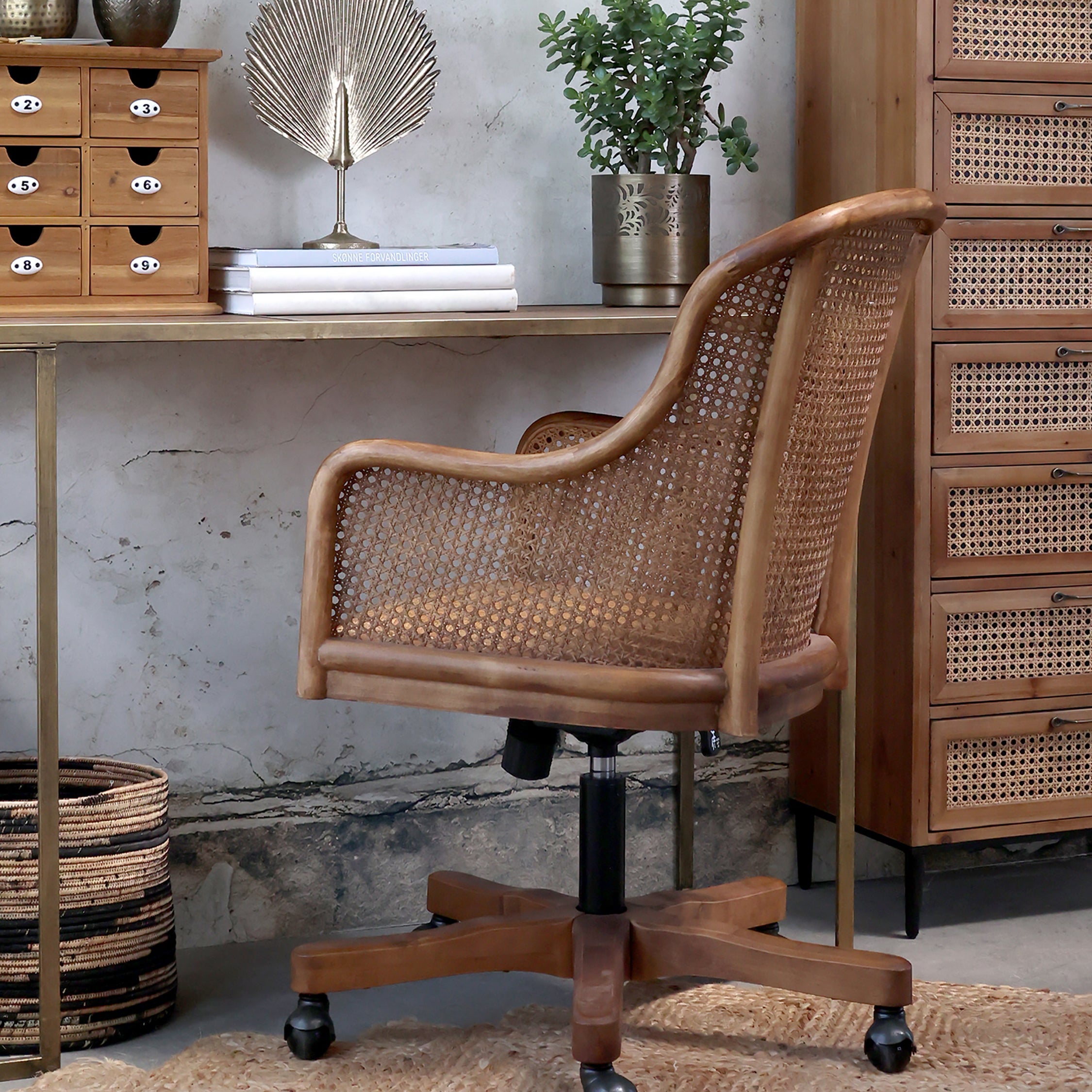 French Rattan High Back Swivel Office Chair - Flo & Joe