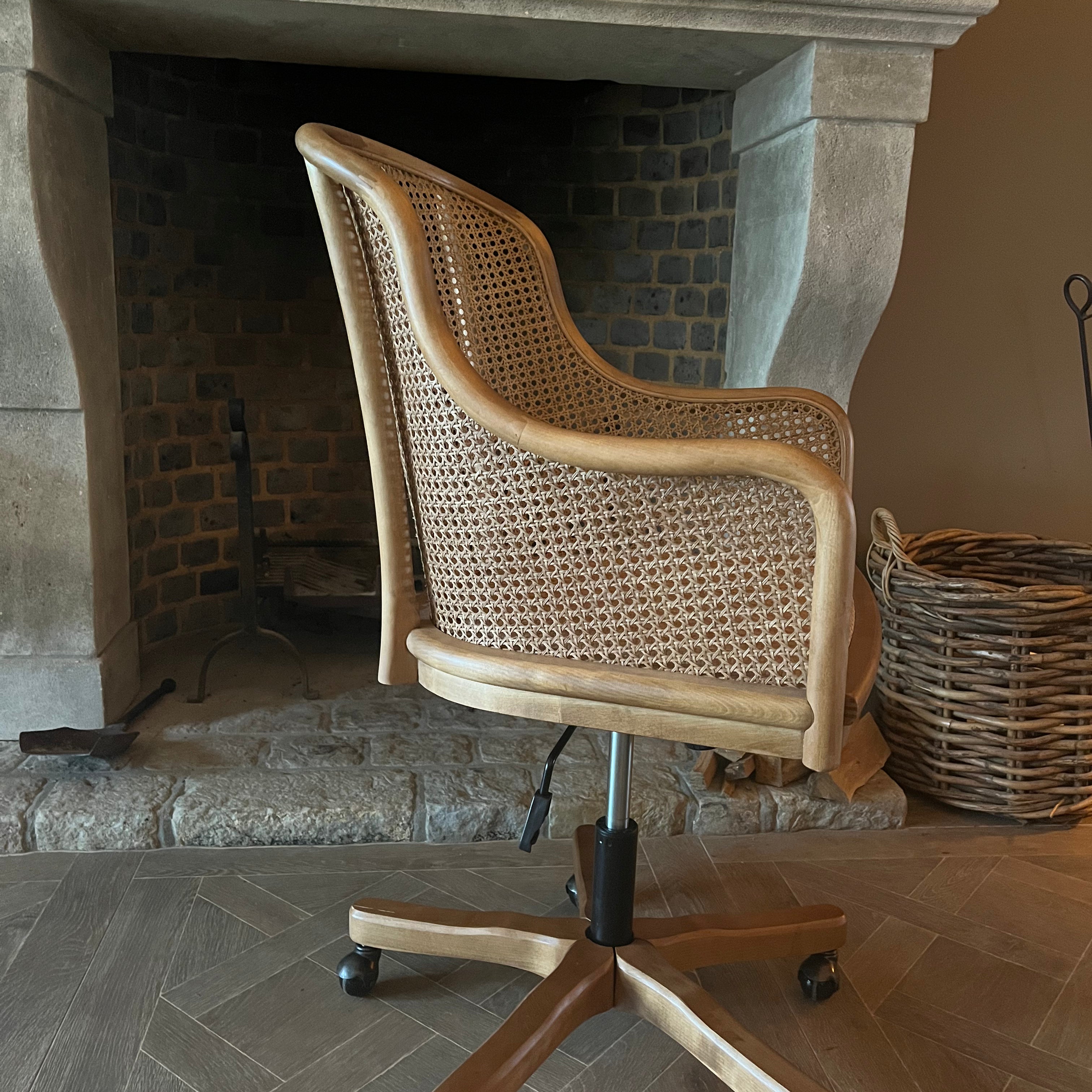French Wicker High Back Swivel Desk Chair - Flo & Joe