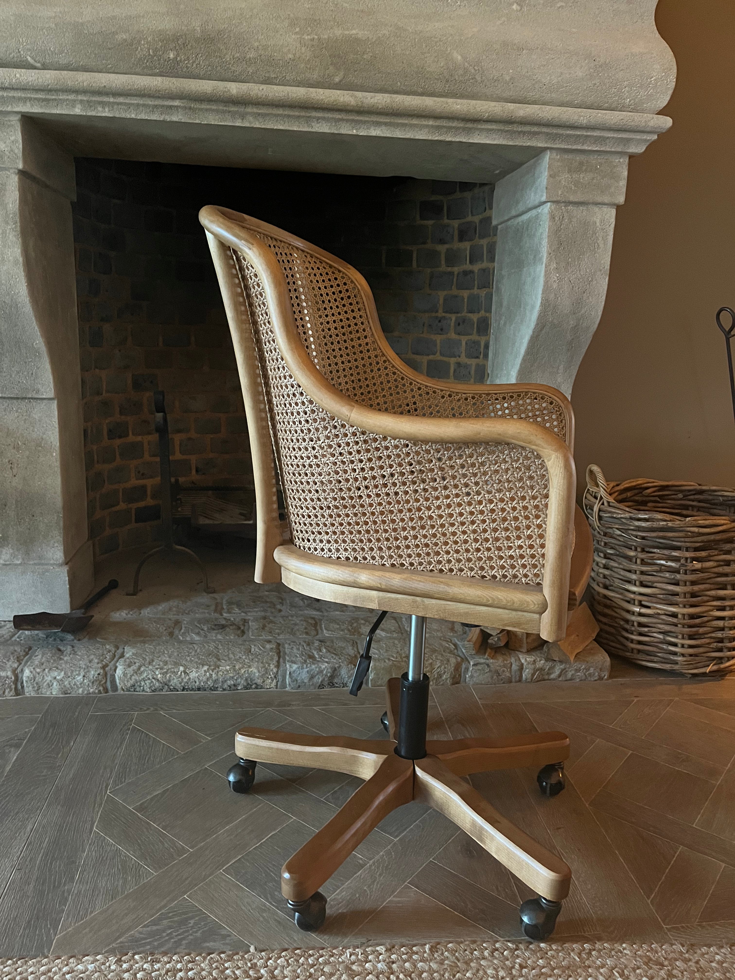 French Wicker High Back Swivel Desk Chair - Flo & Joe