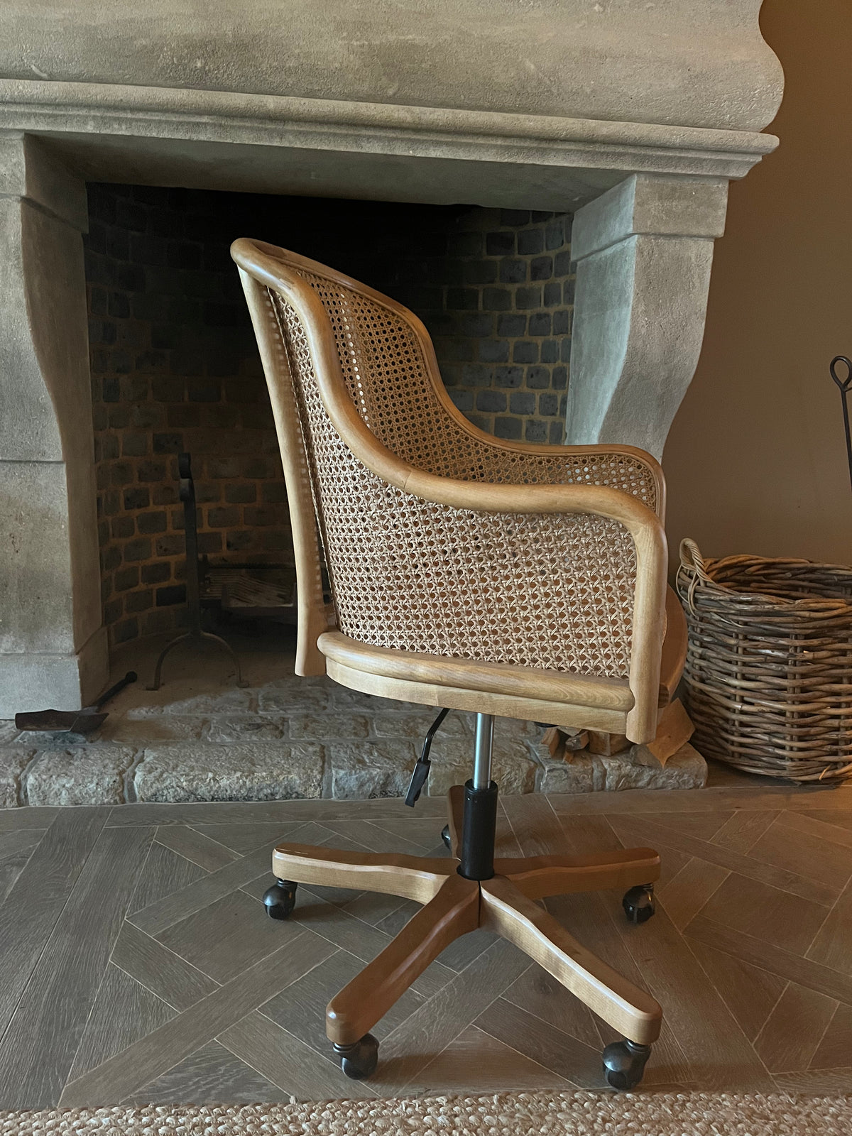 French Wicker High Back Swivel Desk Chair - Flo & Joe
