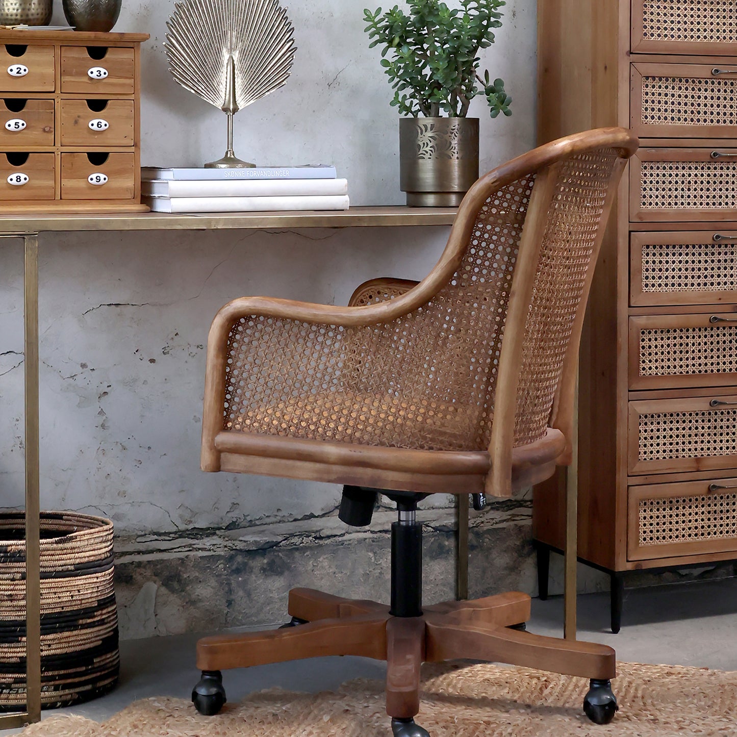 French Wicker High Back Swivel Desk Chair - Flo & Joe