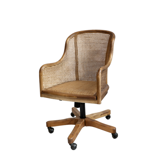French Wicker High Back Swivel Desk Chair - Flo & Joe