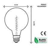 Measurement chart of a light bulb with dimensions and RoHS compliance label.