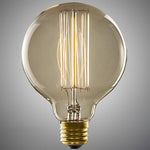 A classic round glass light bulb with a warm glowing filament and a gold screw base, shown against a neutral gray gradient background.