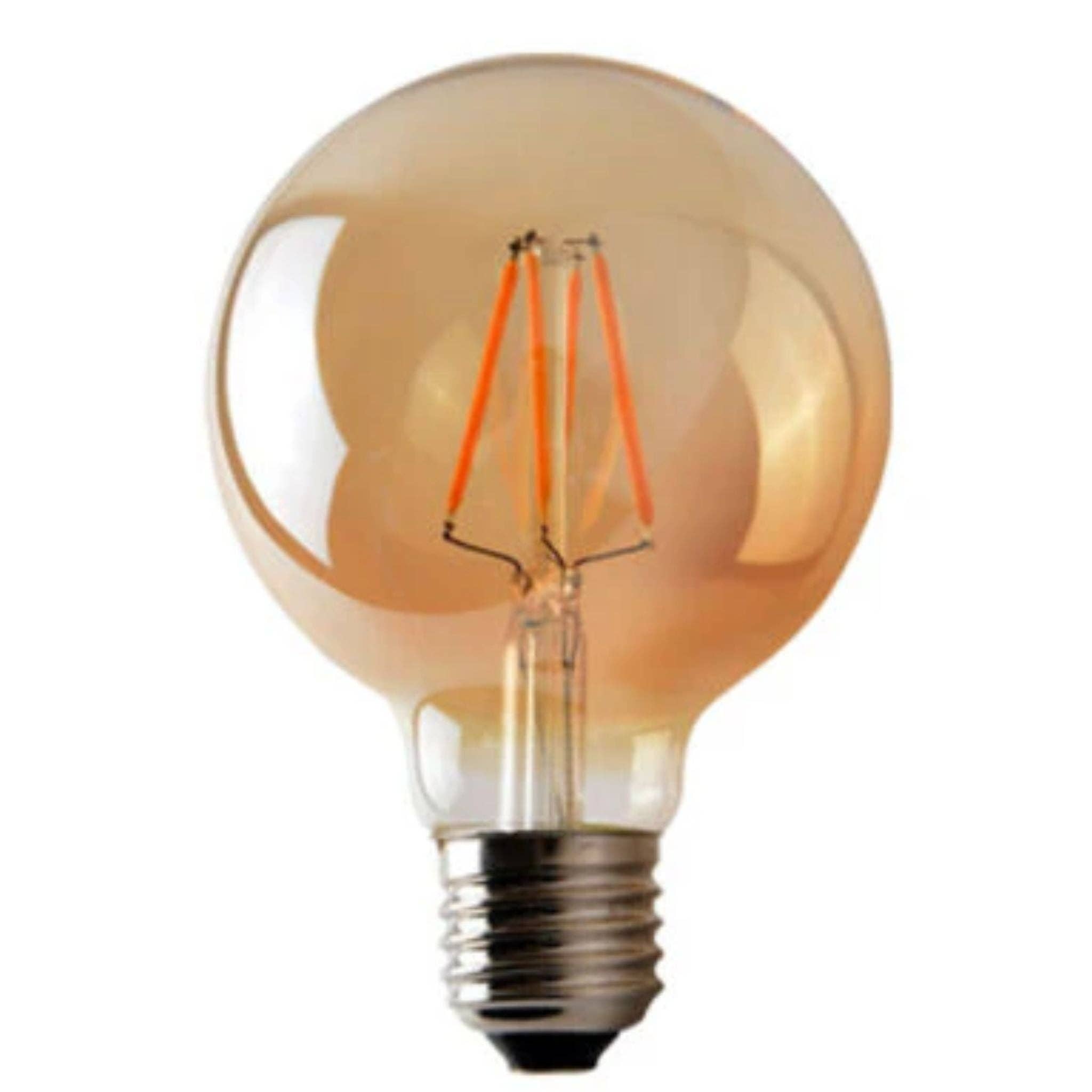 G95 amberr E27 Vintage-style light bulb with a clear glass cover on a white background
