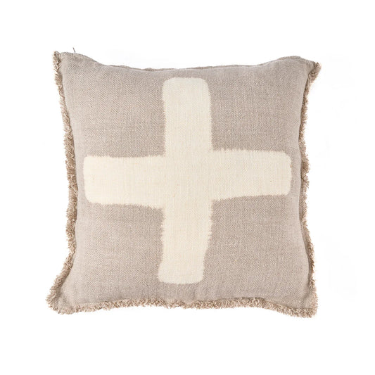 Natural Line cushion cover with a large cream  cross pattern on a white background