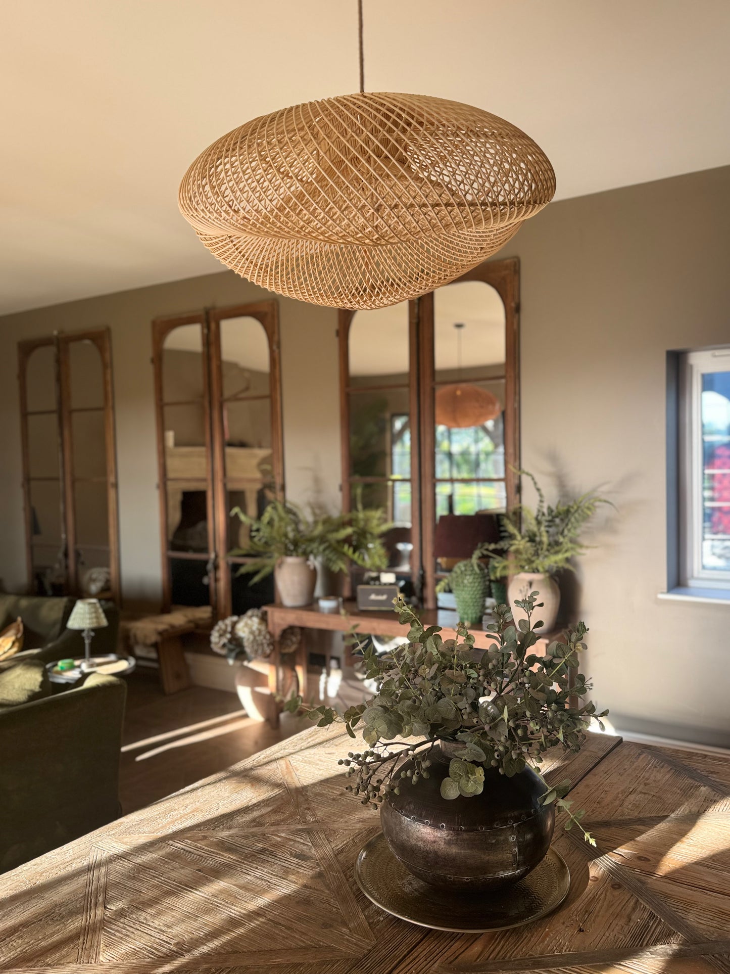 Large Cloud Pendant - Natural  Rattan 75cm  Ceiling Light - Flo & Joe UK