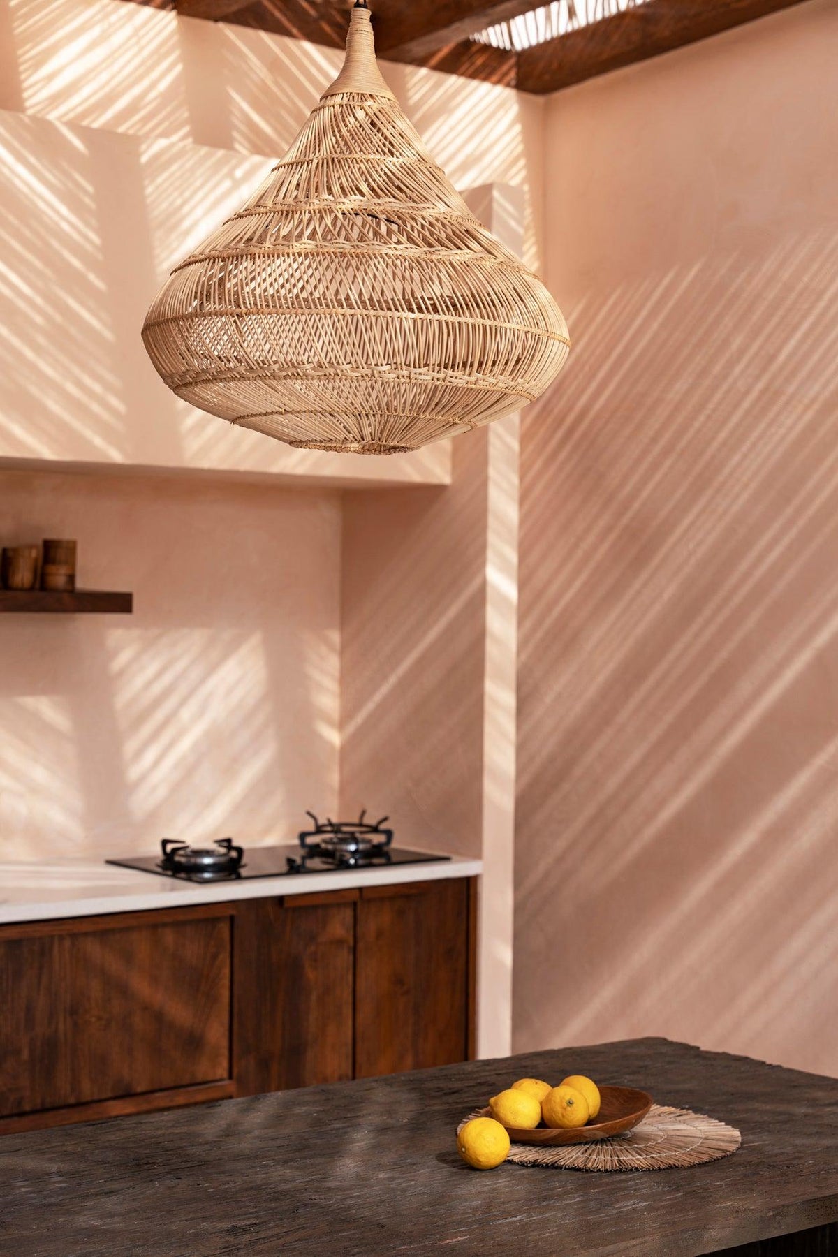 Large rattan drop natural pendant lamp light  shade   flo & joe uk