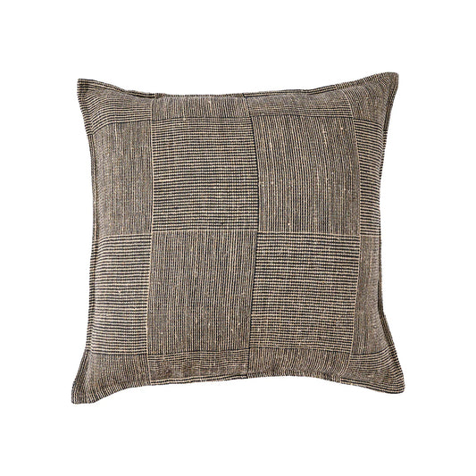 Textured square pillow with a checkered pattern on a white background