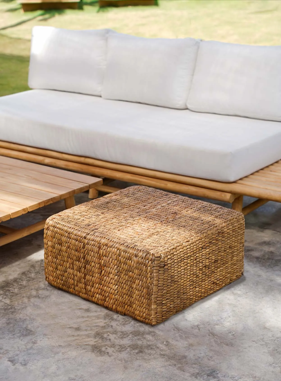 Natural hyacinth pouffe   square   flo & joe