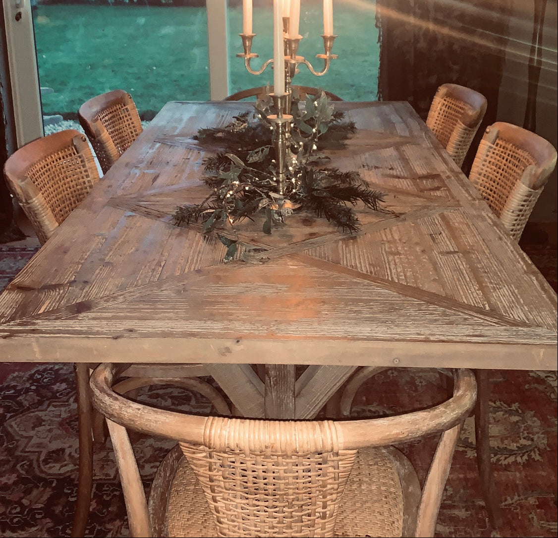 Recycled french wood dining table with matching chairs   200cm   flo & joe