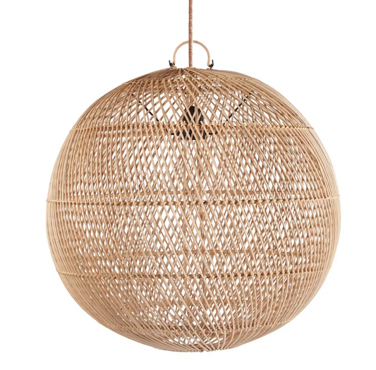 The  Round Bubble Pendant - Natural  Rattan - Ceiling Light Shade M - Flo & Joe