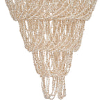Handmade Shell chandelier  with multiple strands of beads on a white background