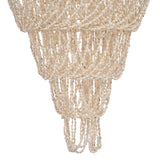 Handmade Shell chandelier  with multiple strands of beads on a white background