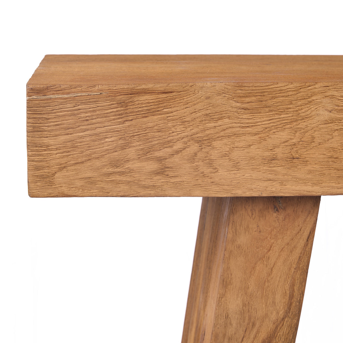 Close up of a teak wood console table   flo & joe uk