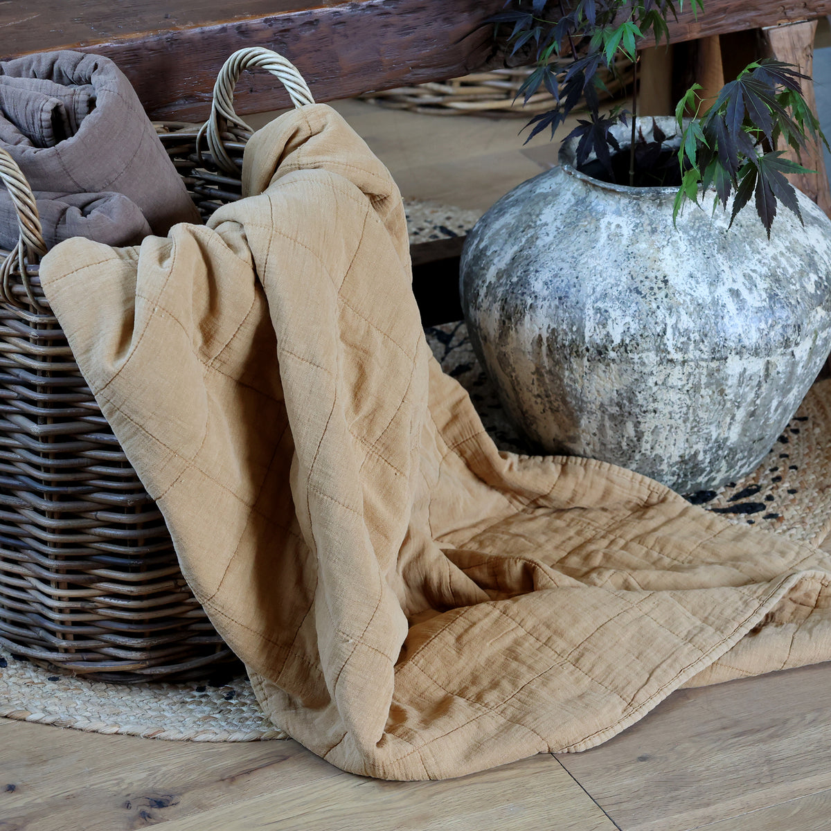 Stonewashed mustard quilt   flo & joe