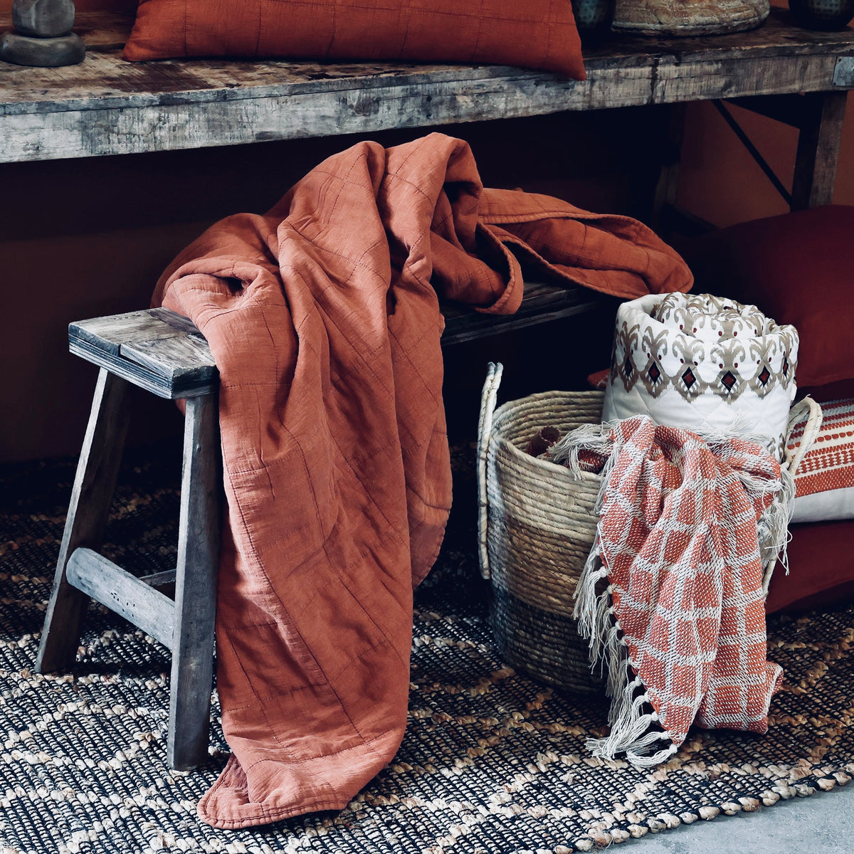 Stonewashed terracotta quilt   flo & joe
