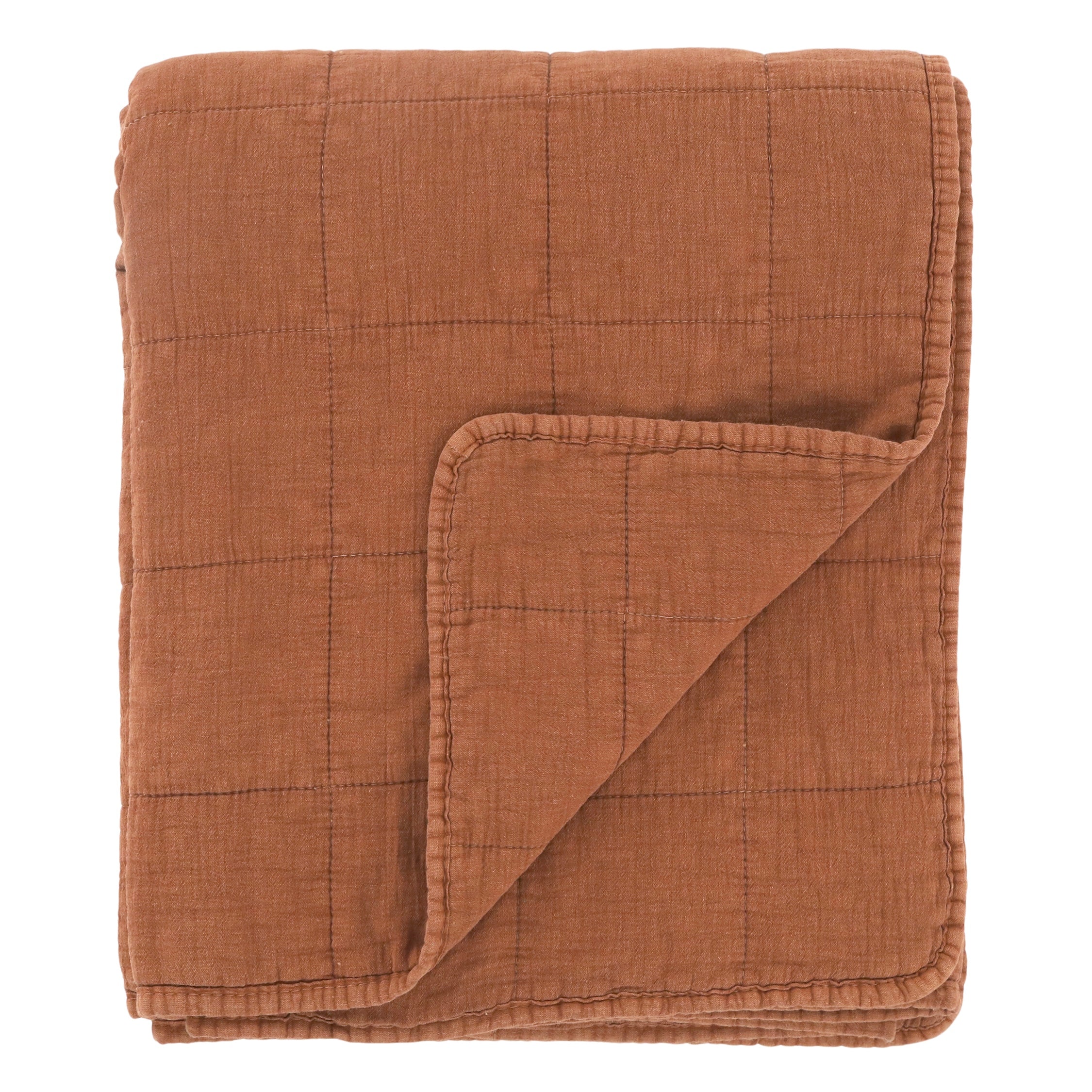 Stonewashed Terracotta cotton Ightweight Quilt  throw - Flo & Joe UK