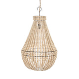 Wooden beaded chandelier on a white background