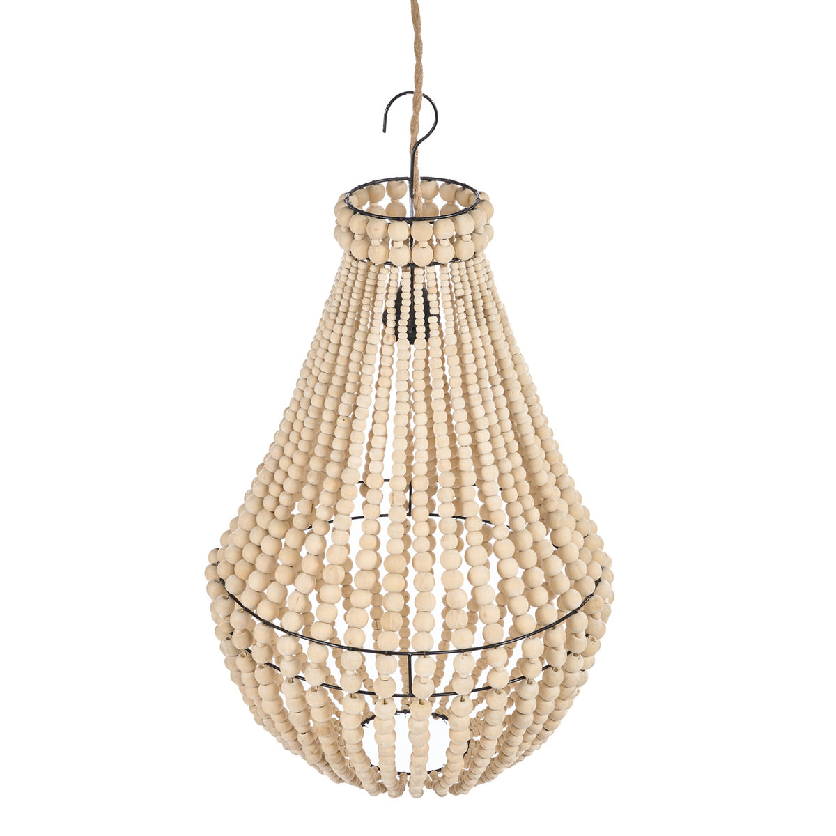 Wooden ivory beaded chandelier ceiling light on a white background