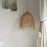 Rattan  Pendant  light shade in a neutral bedroom - Natural - 50cm- Flo & Joe