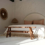 The Beauteous Rustic Wood Bench - Natural - in a white bedroom - Flo & Joe