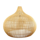 A n extra large round -shaped pendant light made of natural woven rattan or wicker, shown against a plain white background.
