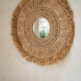 Raffia Woven Large Round Mirror with fringing.  UK based