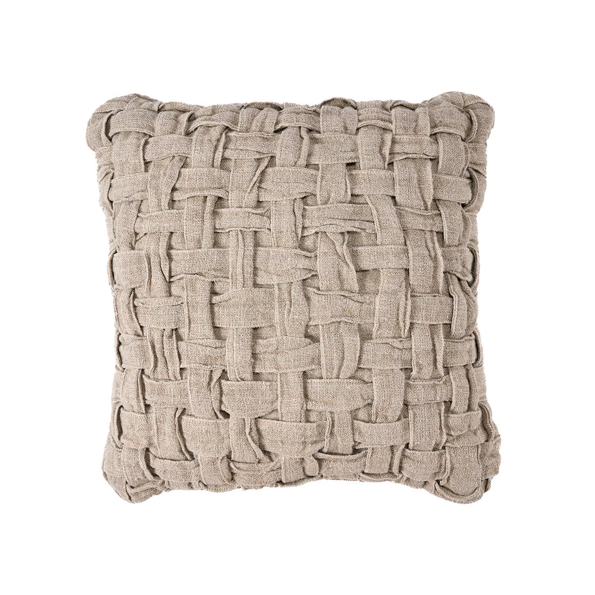 Natural linen cushion with a bold woven design