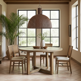 dark rattan xl light over a round dining table