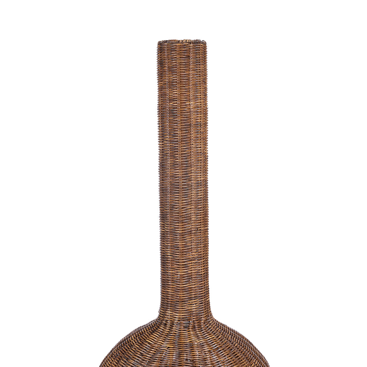 Dark Rattan extra long pendant light in a vase shape 