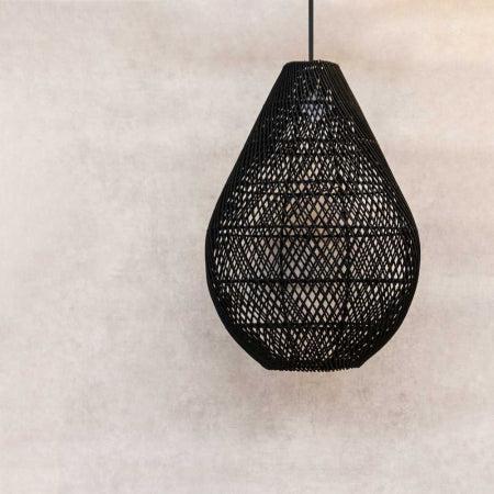The Teardrop Black Pendant Light  Rattan shade-  arge- Flo & Joe