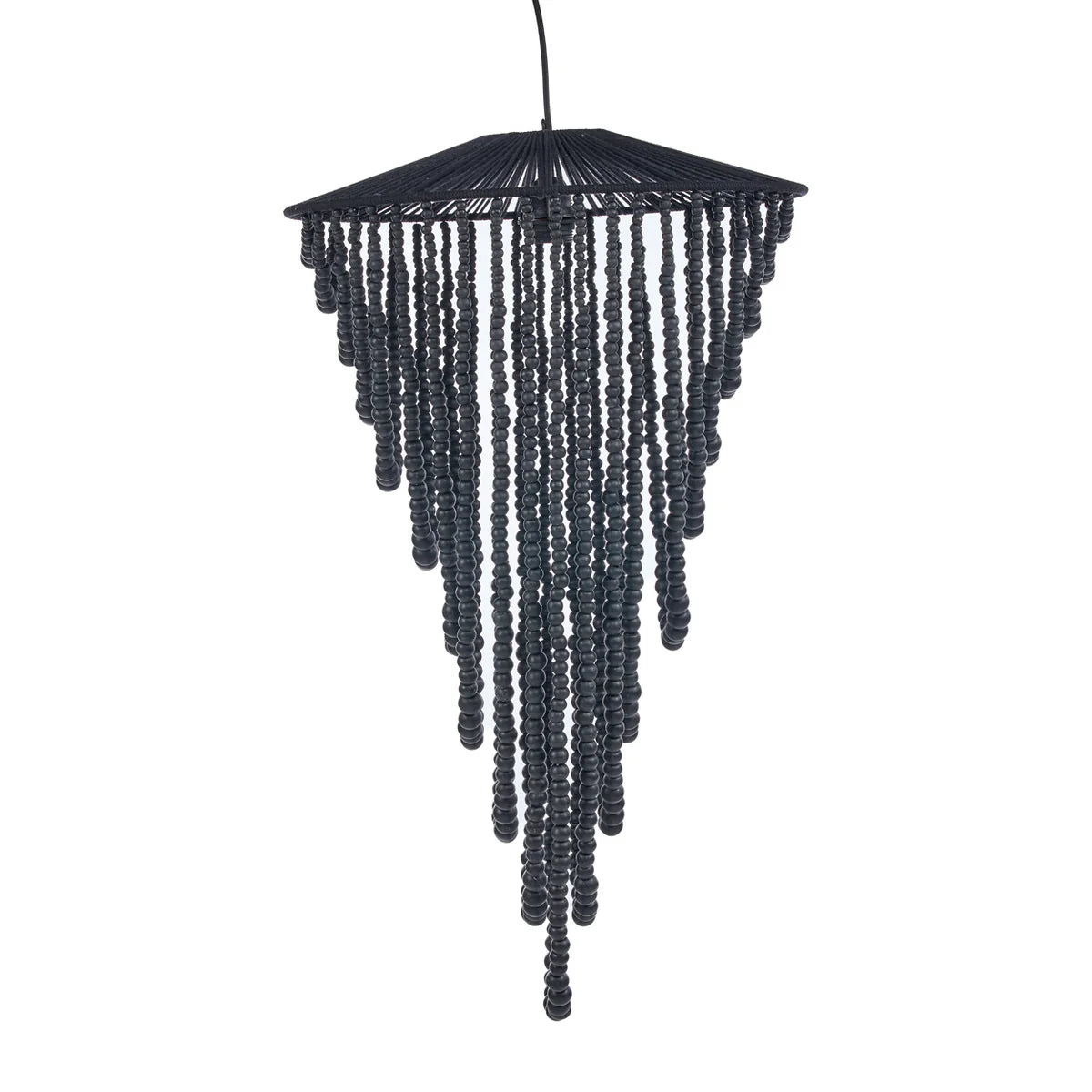 Black beaded chandelier on a white background