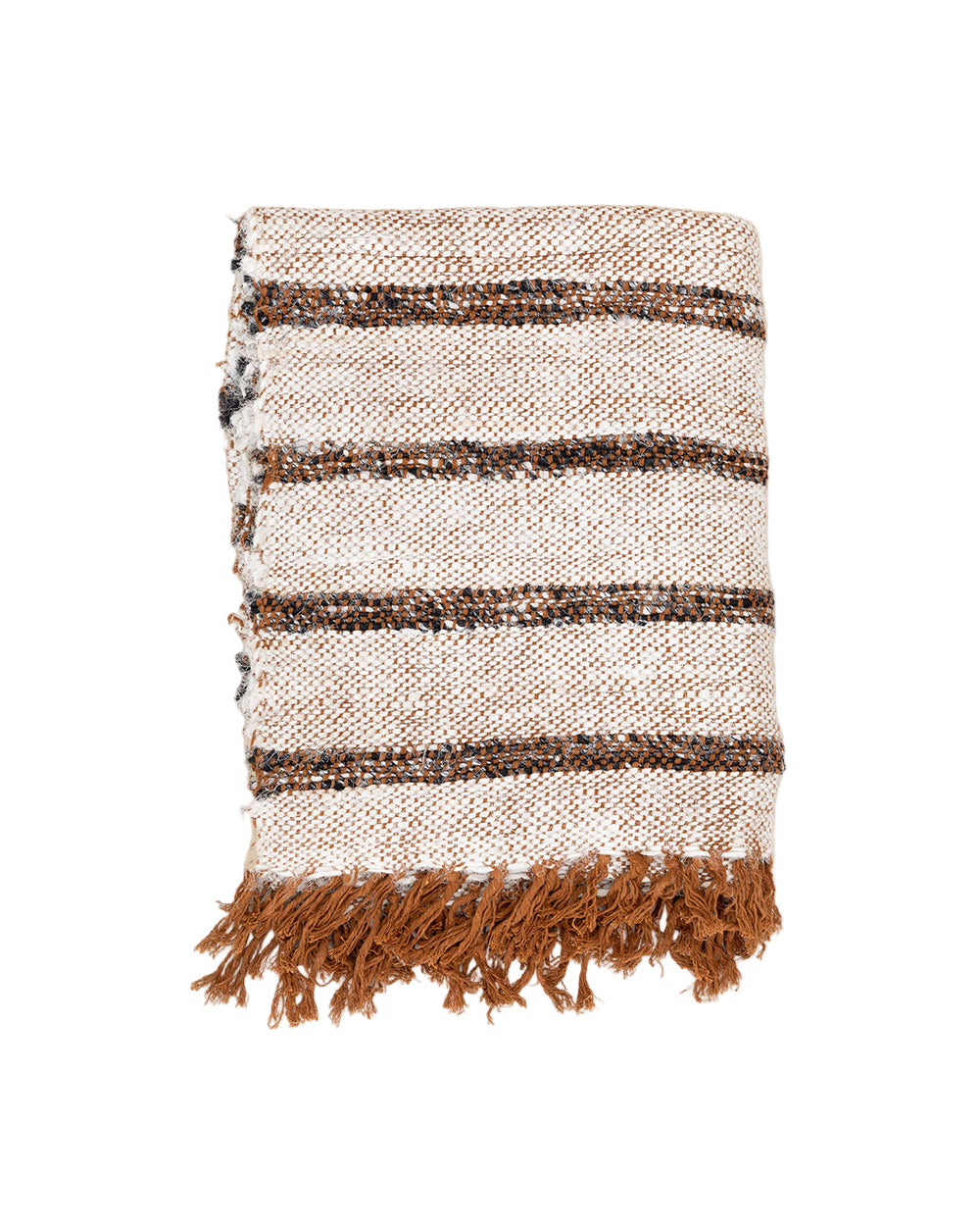 Textured blanket with brown and beige stripes on a beige background