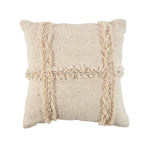 Beige pillow with decorative shell pattern on a white background