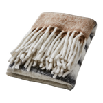Soft tassel fringed blanket throw in brown, charcoal and cream