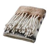 Soft tassel fringed blanket throw in brown, charcoal and cream