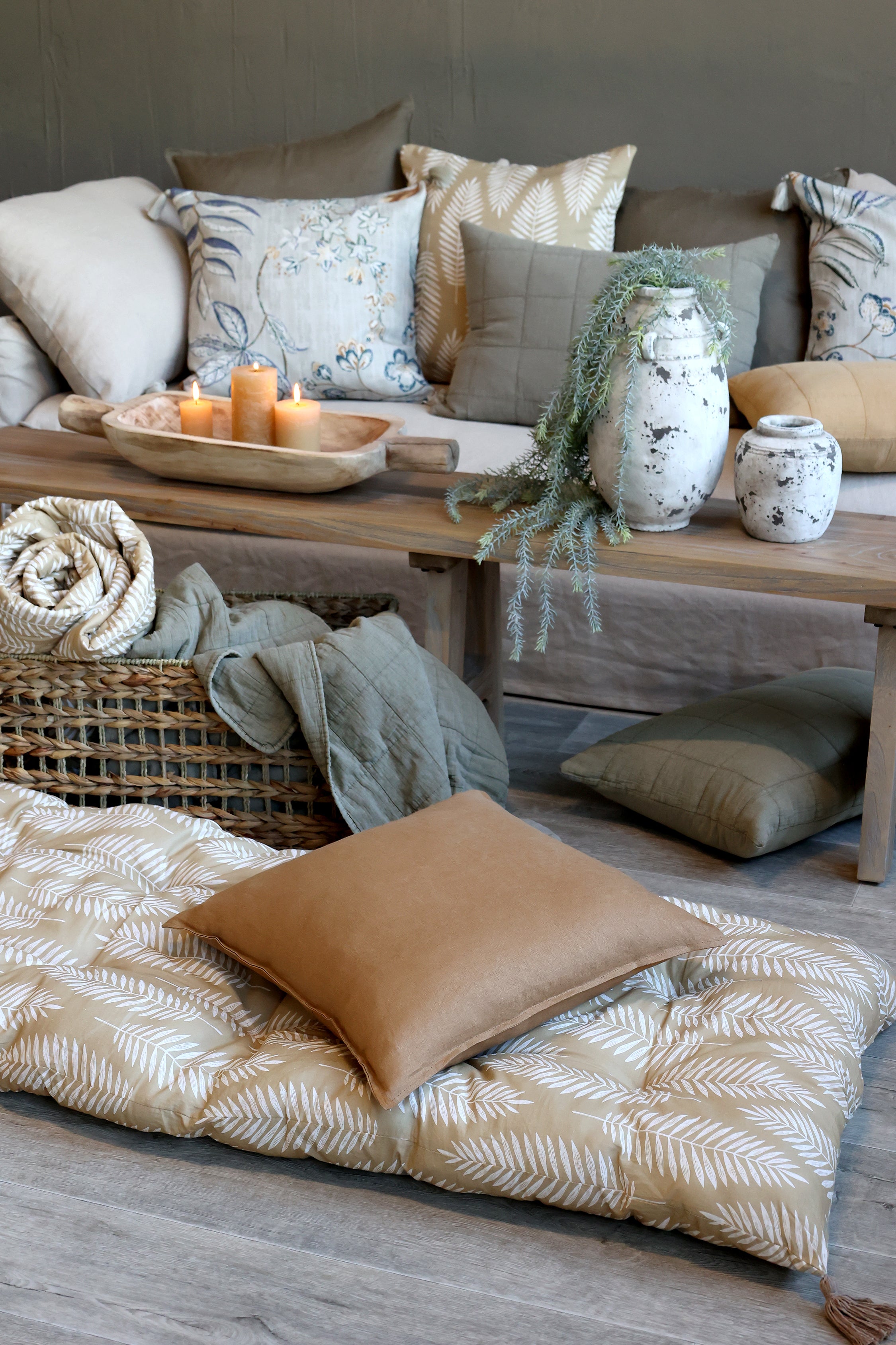 long roll up Cotton Mattress - Natural Fern - Flo & Joe