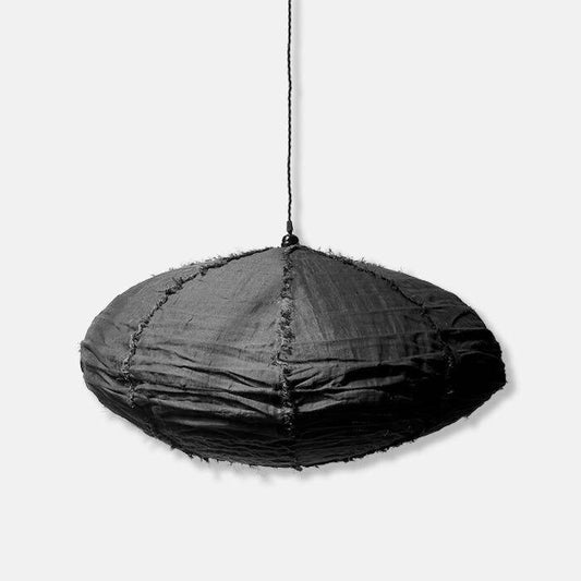 Frayed Black Linen Pendant Shade - L - Flo & Joe