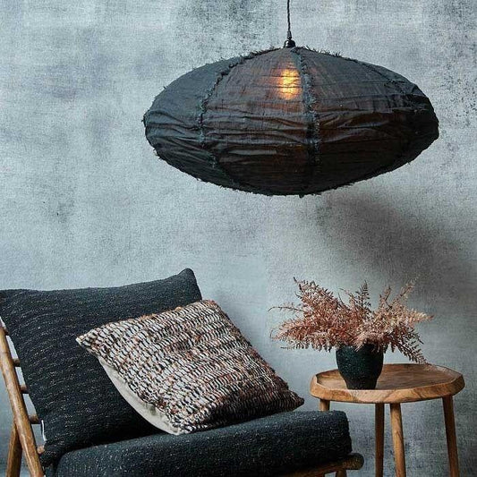 Frayed Black Linen Pendant Shade - L - Flo & Joe