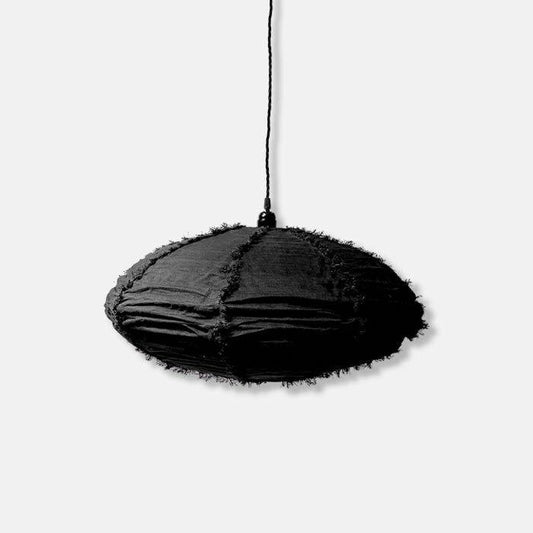 Frayed Black Linen Pendant Shade - M - Flo & Joe