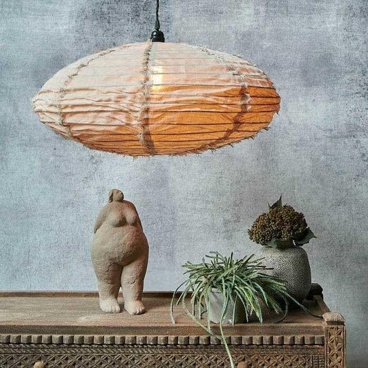 Frayed Stone Linen Pendant Shade - M - Flo & Joe