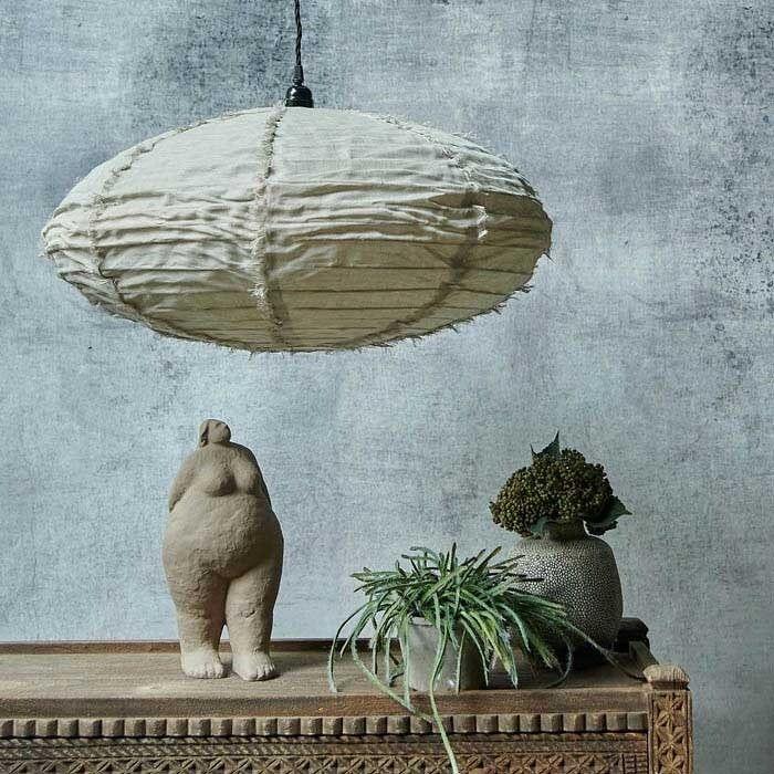 Frayed Stone Linen Pendant Shade - M - Flo & Joe