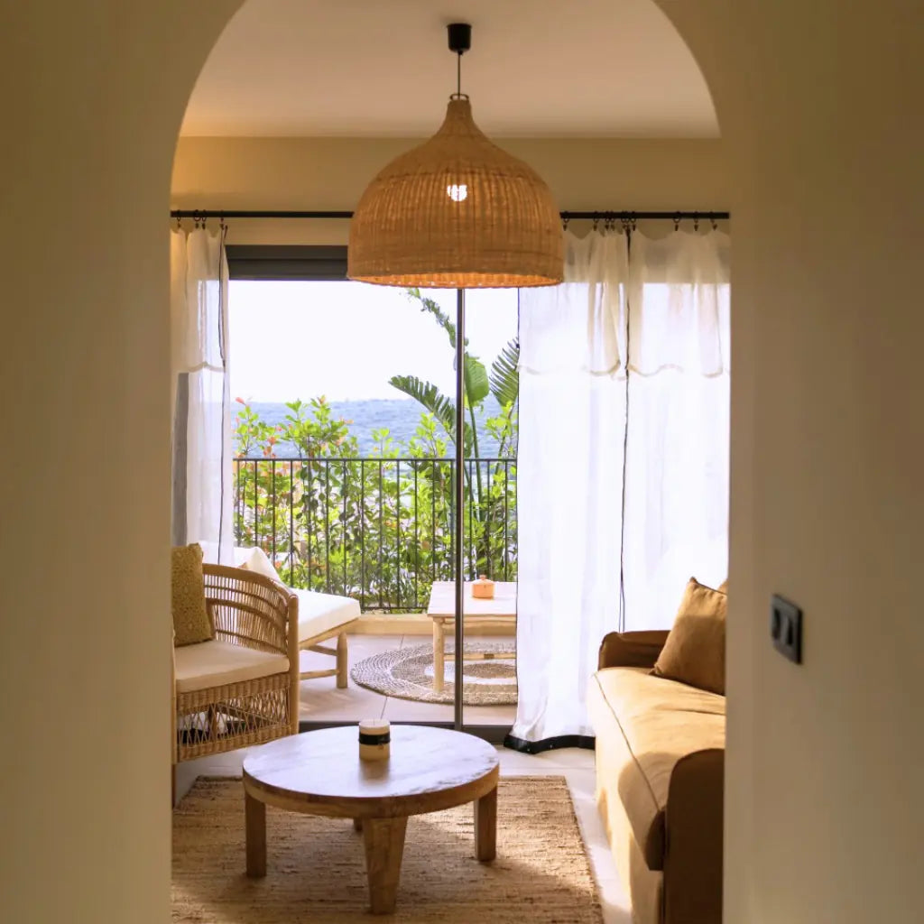 large light rattan wicker dome light shade in living room