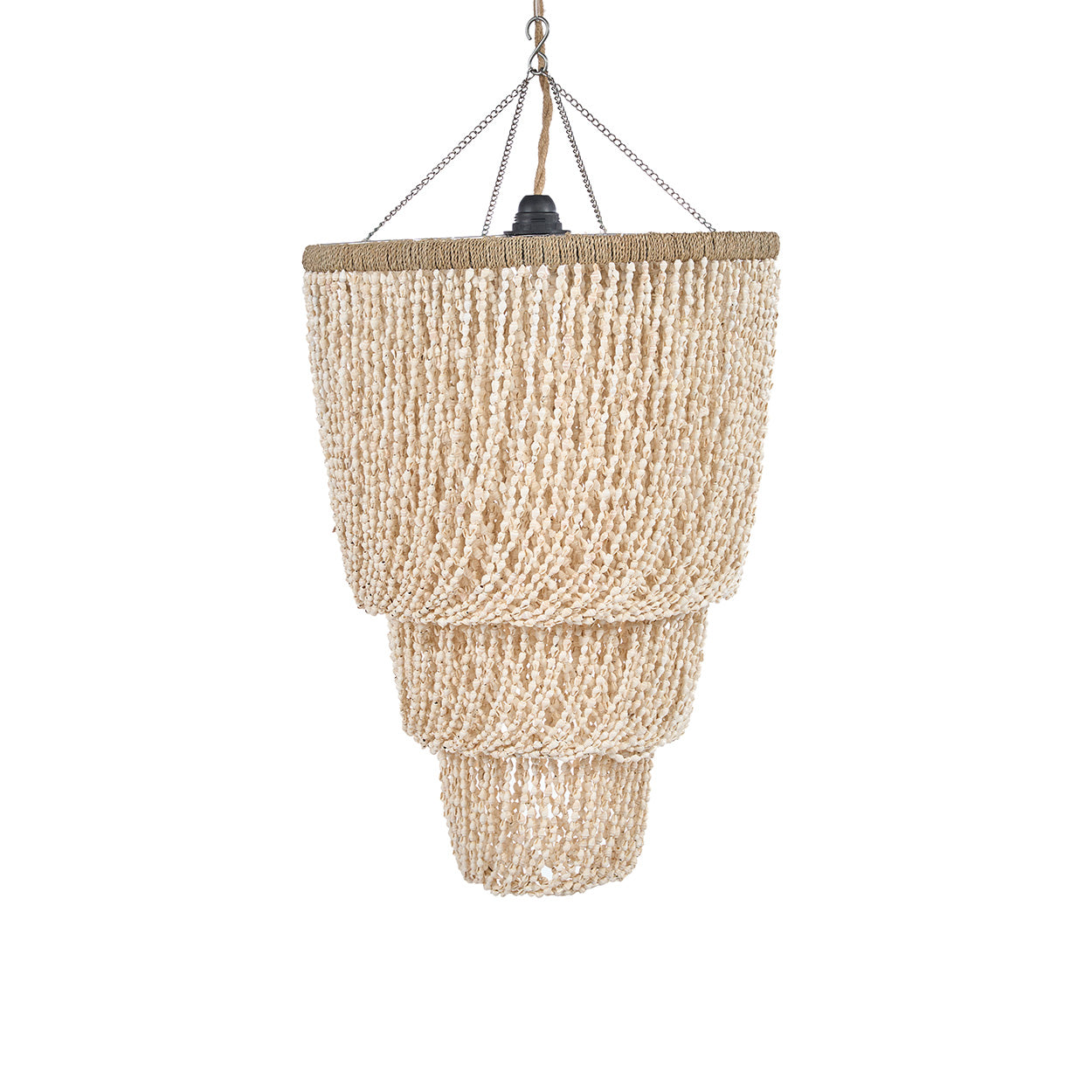 Beaded chandelier with natural material on a white background