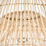 Close-up of a woven rattan lampshade