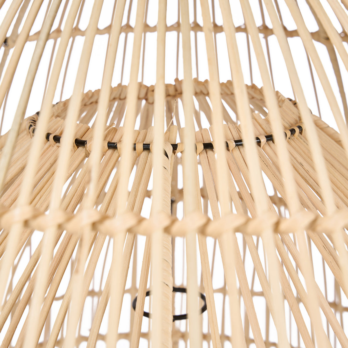 Close up of a woven rattan lampshade